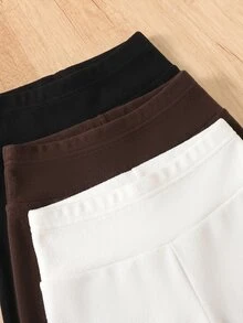 SHEIN 3件組青少年女孩愛心印花保暖內裡緊身褲，黑色與粉色，冬季可愛校園風高腰舒適純色慢跑褲，適合秋季 - 彩色 - 查看 9