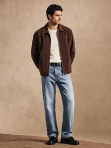 Core Aspect Men's Coffee Brown Corduroy Jacket, Minimalist Design Zipper Top, Casual Everyday Wear - Coffee Brown - View 5