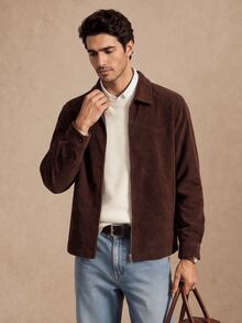 Core Aspect Men's Coffee Brown Corduroy Jacket, Minimalist Design Zipper Top, Casual Everyday Wear - Coffee Brown - View 4