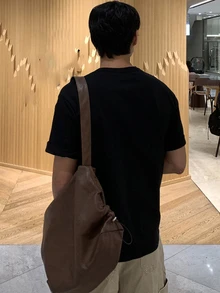 DAZY Kaos Kasual Pria Hitam dengan Label, Musim Panas - Hitam - View 2