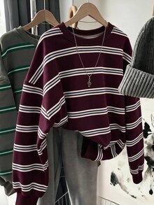Tween Girls Casual Crew Neck Drop Shoulder Autumn Sweatshirt, Berry Red Kids - White - View 2