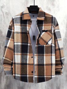 Manfinity CasualCool Men's Vintage Yellow-Brown Large Plaid Wool Drop Shoulder Shacket - Yellow - View 3
