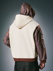 STYNVO Men's Plaid Colorblock Casual Daily Wear Hooded Jacket - Khaki - View 2