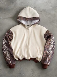 STYNVO Men's Plaid Colorblock Casual Daily Wear Hooded Jacket - Khaki - View 3
