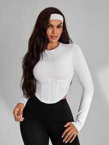 Sirith Women's Fashion Fishbone Slim Fit Long Sleeve Sports T-Shirt - White - View 4