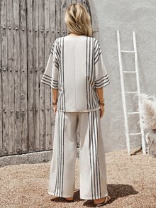 Faunlyn Women's Color Block Long Sleeve Top And Wide Leg Pants Casual 2 Pieces Set - Multicolor - View 2