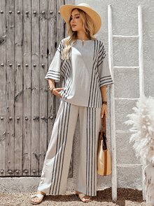 Faunlyn Women's Color Block Long Sleeve Top And Wide Leg Pants Casual 2 Pieces Set - Multicolor - View 8