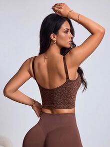Slayform Seamless Sexy Backless Leopard Print Sports Tank Top - Brown - View 2