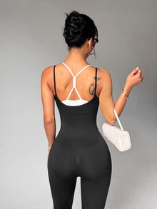 Dewbera Dewbera 女款 2 合 1 日常健身細肩帶運動連身褲 - 深灰色 - 查看 2