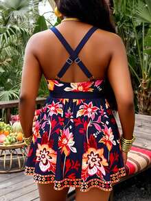 Slaydiva Plus Size Floral Print Beach Swim Dress - Multicolor - View 2