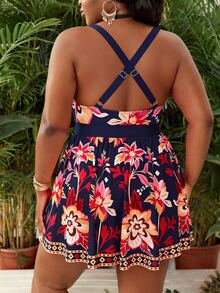 Slaydiva Plus Size Floral Print Beach Swim Dress - Multicolor - View 4