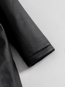 SHEIN 女童冬季黑色複合皮雙排扣抓絨休閒夾克，適合休閒戶外穿著 - 黑色 - 查看 7