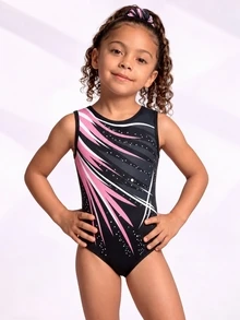 Young Girls Professional Gymnastics Leotard Sleeveless One-Piece Practice Outfit Colorful Print Black Dance Sports Wear Fall 4th Birthday Cowgirl - Multicolor - View 6