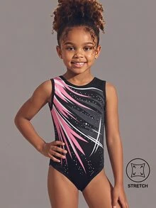 Young Girls Professional Gymnastics Leotard Sleeveless One-Piece Practice Outfit Colorful Print Black Dance Sports Wear Fall 4th Birthday Cowgirl - Multicolor - View 2