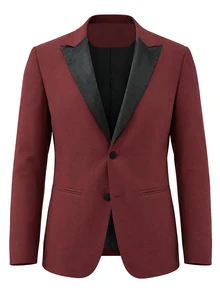 Manfinity Bizformal Men's Elegant Burgundy Suit Jacket, Shiny Contrast Lapel Blazer, Suitable For Various Formal Occasions - Burgundy - View 4