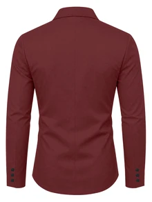 Manfinity Bizformal Men's Elegant Burgundy Suit Jacket, Shiny Contrast Lapel Blazer, Suitable For Various Formal Occasions - Burgundy - View 2