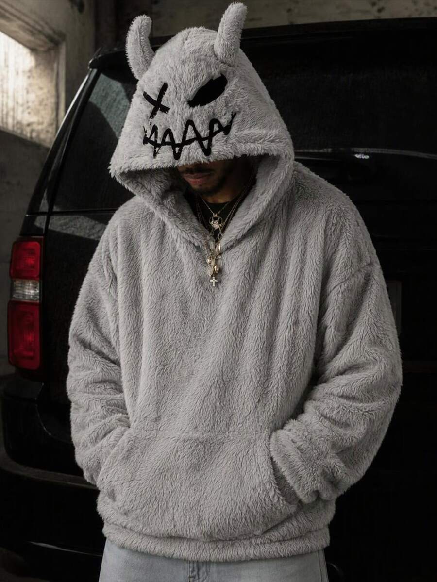 GETOML Moletom Oversized Masculino com Bordado de Desenho Animado e ...
