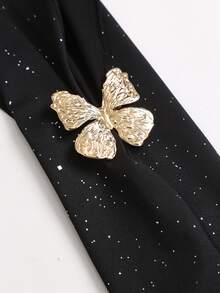 Sweetra Đầm ôm body nữ thanh lịch đính sequin, cổ yếm, trễ vai, nhún bèo - màu đen - Xem 6