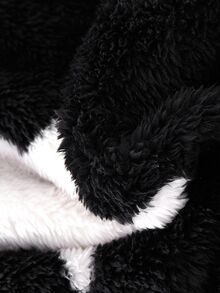 SHEIN 青少年男孩黑白五角星毛絨布料保暖內裡加厚居家服2件套，適合冬季 - 黑與白 - 查看 7
