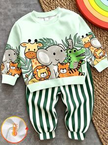 2 Pieces Boys' Sweatshirt Set,Cute Animal Print Designs, Long Sleeves, Round Neck, Comfortable , US Autumn Style, Festivals, Gifts - Multicolor - View 2