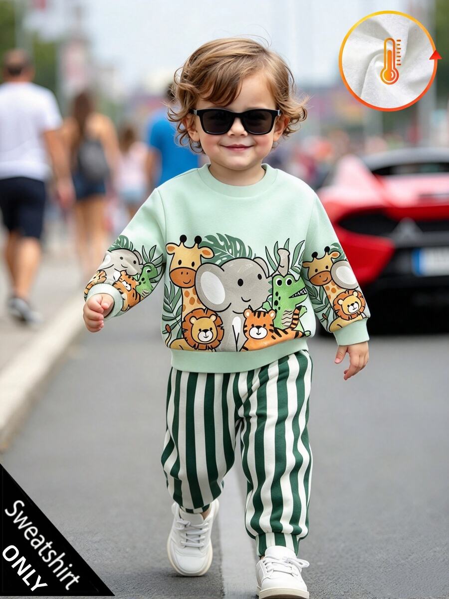 2 Pieces Boys' Sweatshirt Set,Cute Animal Print Designs, Long Sleeves, Round Neck, Comfortable , US Autumn Style, Festivals, Gifts - Multicolor - View 1