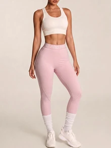 SHEIN BAE Women's Simple Fitted Sports Leggings - Baby Pink - View 3