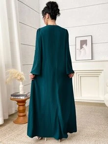 Al Najma Women's Elegant Contrast Lace V-Neck Arabic Style Dress - Blue - View 4