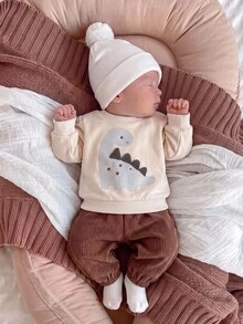 SHEIN Kids Kids Kids Newborn Set Long Sleeve Kids Sweatshirt + Corduroy Winter Pants - Multicolor - View 3