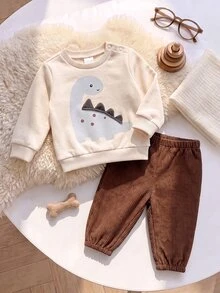 SHEIN Kids Kids Kids Newborn Set Long Sleeve Kids Sweatshirt + Corduroy Winter Pants - Multicolor - View 7