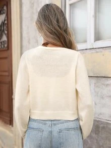Brillora Autumn/Winter Women's Open Front Cardigan Sweater With Pearl And Rhinestone Chain Decor, Flared Cuffs, Casual Vacation Back To School Commute Work Daily Wear - Apricot - View 8