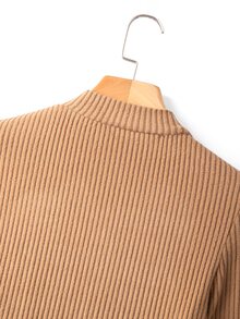 Wandoria Vintage Metal Buckle Stand Collar Slim Fit Bodycon Midi Dress For Commute - Khaki - View 7