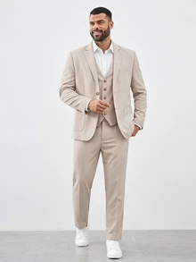 EASEVO Men's Plus Size Button Long Sleeve Jacket And Vest With Pants Suit Set Halloween Christmas Winter Party Autumn - Apricot - View 1
