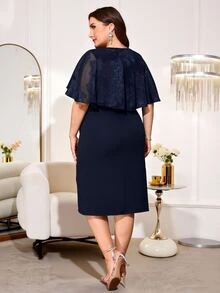 Reflora Plus Size Women's Elegant Dress, Asymmetrical Chiffon Patchwork, Dark Green, Summer Formal Wedding - Navy Blue - View 2