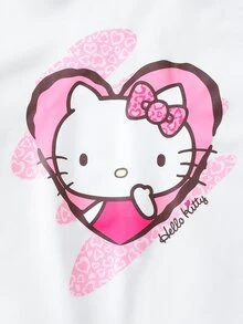 HELLO KITTY AND FRIENDS | SHEIN طقم واحد للبنات بتصميم قلب وفيونكة، سويت شيرت صوف بياقة دائرية + بنطلون واسع بطبعة شاملة، ملابس داخلية/خارجية للربيع/الخريف - متعدد الألوان - مشاهدة 6