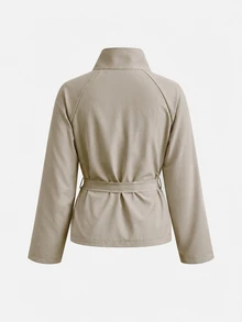 SHEIN Teen Girl Solid Color Raglan Long Sleeve Double-Breasted Casual Trench Autumn Winter Coat Jacket - Camel - View 3
