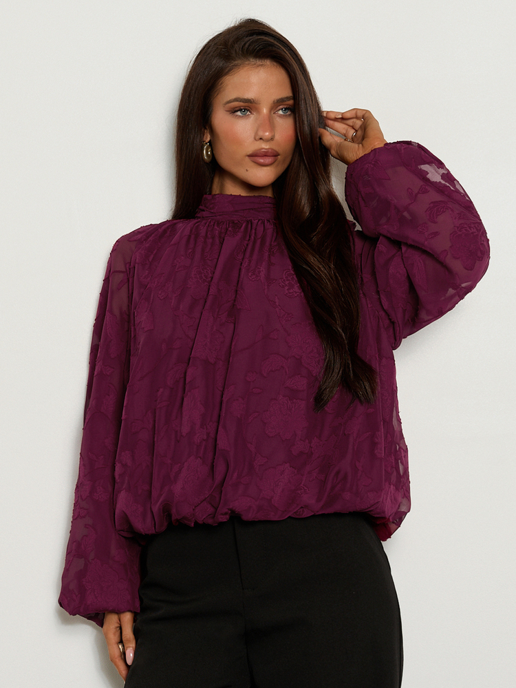 Aloruh Women's Solid Color Minimalist Applique Pattern Shirt, Casual, Suitable For Dating, Vacation, Party, Daily Outings, Gatherings, Outdoor Activities - Burgundy - View 7