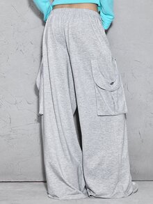 ROMWE Y2K Casual Vintage Napoleon Button Decor Loose Wide Leg Versatile Women's Long Pants - Light Grey - View 6