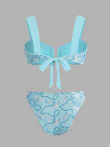 SHEIN Swim 時尚刺繡亮片背心上衣與三角比基尼泳褲比基尼套裝 - 綠色 - 查看 6