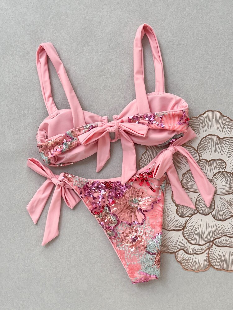 Costavie Spring/Summer Fashion Hot-Selling Embroidered Fabric High-End Elegant Influencer Vacation Two-Piece Bikini Set - Pink - View 8