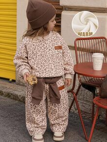 SHEIN Girls Cute Casual Leopard Print Crew Neck Long Sleeve Sweatshirt Set Baby - Multicolor - View 7