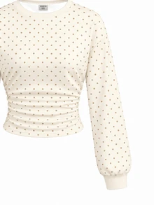 Tween Girl Polka Dot Kids Pleated Casual Daily Long Sleeve Autumn Sweatshirt - Multicolor - View 6