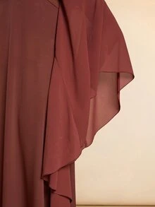 Vesra Burgundy Collared Draped Ruffle Sleeve Loose Robe - Rust Brown - View 7