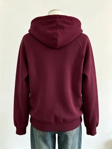 Collagica Collagica Women's Solid Color Zip-Up Casual Versatile Daily Wear Hooded Sweatshirt - Burgundy - View 2