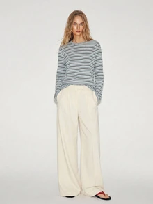 ATUI Studio Fall/Winter Elegant Casual Halloween Christmas Party Business Cowgirl Women's Minimalist Casual Blue White Stripe Colorblock Long Sleeve T-Shirt - Blue - View 4