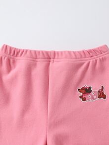 SHEIN 2件組幼童女童可愛Y2K小狗粉色蝴蝶結圓領長袖針織套頭衛衣與喇叭褲套裝，返校秋季穿搭 - 黑色 - 查看 6