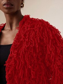 Vesra Solid Color Fringe Decor Casual Versatile Long Sleeve Cardigan For New Year Clothes - Red - View 7