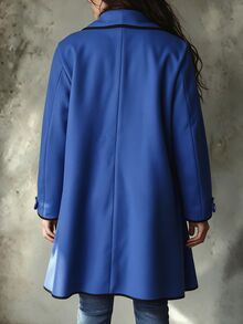 Omancia Women's Autumn/Winter Round Neck Loose Colorblock Trim Mid-Length Casual Coat - Blue - View 2