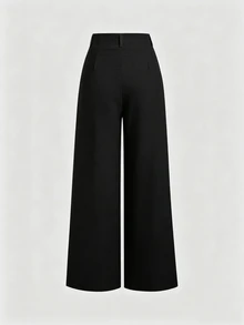 Sweetra Women's New Fashion Versatile Retro Elegant Textured Faux Linen Pleated Wide Leg Long Pants - Black - View 3