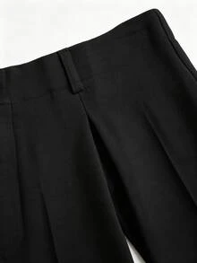 Sweetra Women's New Fashion Versatile Retro Elegant Textured Faux Linen Pleated Wide Leg Long Pants - Black - View 5