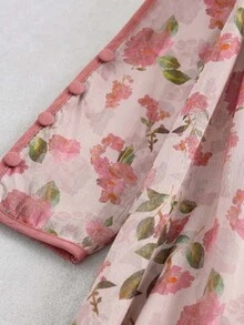 Mulvari Casual Floral Print Button Down Arabic Traditional Dress For Women - Pink - View 7